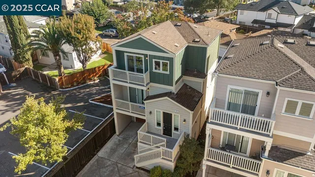 an aerial view of a house with balcony
