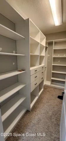 a view of walk in closet with empty racks