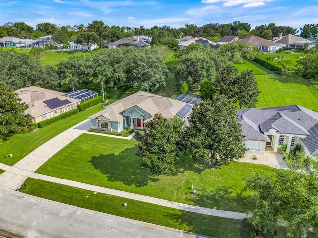 an aerial view of a house