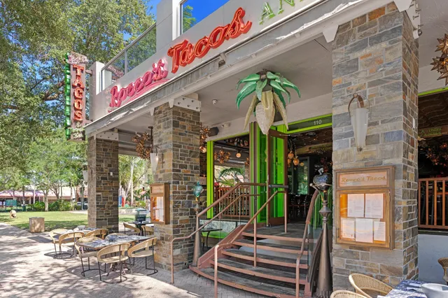 a view of street with sitting area