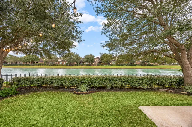 a view of a lake from a yard
