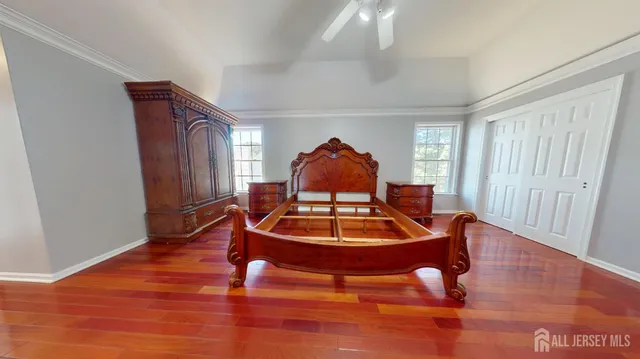 a view of a room with shelves on the wall