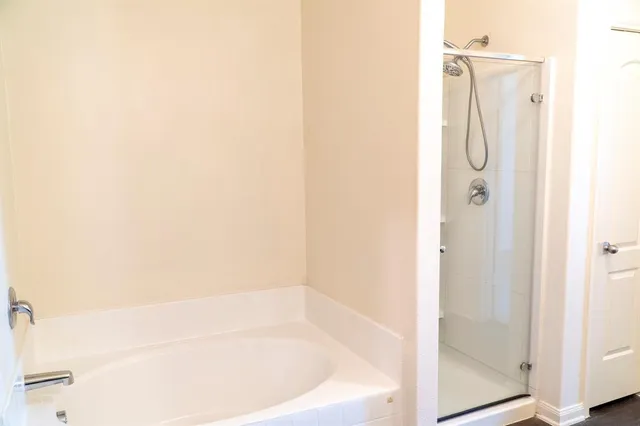 a bathroom with a bathtub