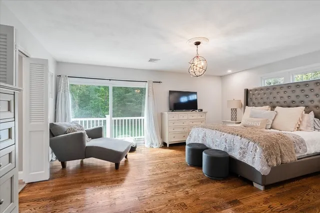 a bedroom with a bed and flat screen tv