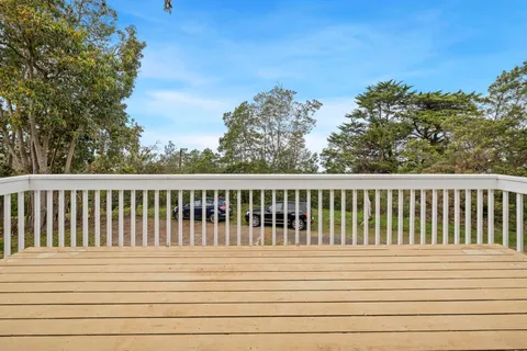 a view of a wooden balcony