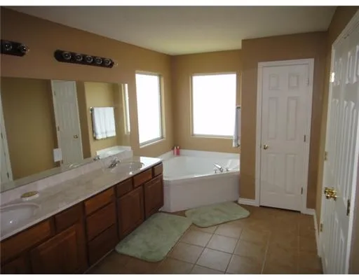 a bathroom with a bathtub sink and mirror