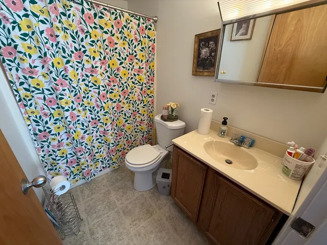 a bathroom with a sink toilet and mirror