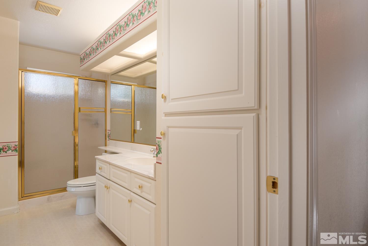 877 Longleaf Place Minden, NV 89423 - Photo 16 of 39 a bathroom with a toilet a sink and a large mirror