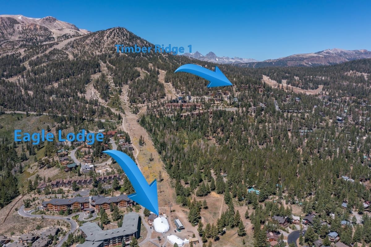 670 John Muir Road, Unit 1 Mammoth Lakes, CA 93546 - Photo 33 of 50 Aerial overview of property's location with a mountain backdrop