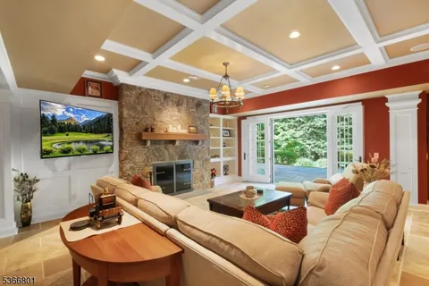 a living room with fireplace furniture and a flat screen tv