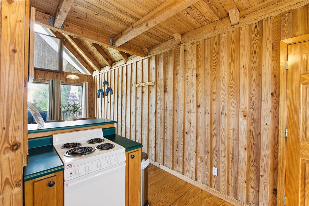 1 Kitty Hawk Lane Six Mile, SC 29682 - Photo 16 of 46 This cozy kitchen features abundant natural wood paneling and a practical layout.