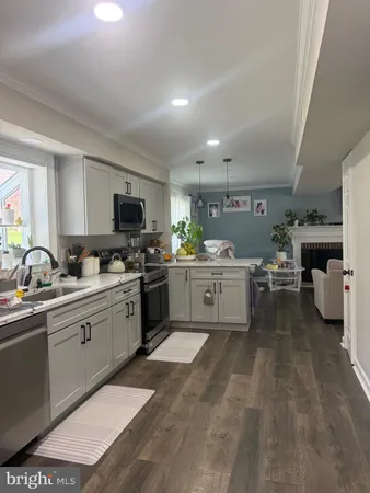 a kitchen with a sink stainless steel appliances and cabinets