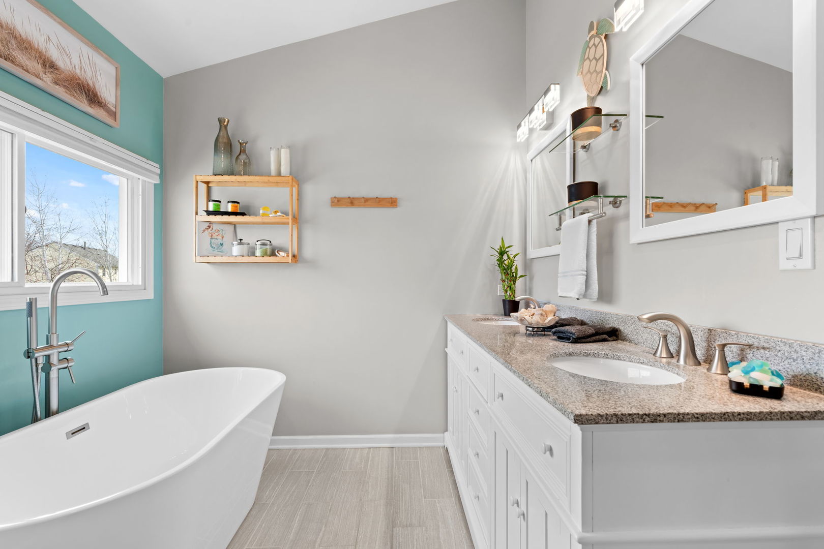 1289 Westport Ridge Crystal Lake, IL 60014 - Photo 12 of 27 a bathroom with a granite countertop sink a mirror a vanity and a bathtub