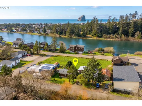 a view of a lake with a city