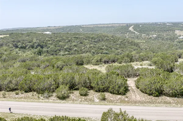 a view of a city from a yard