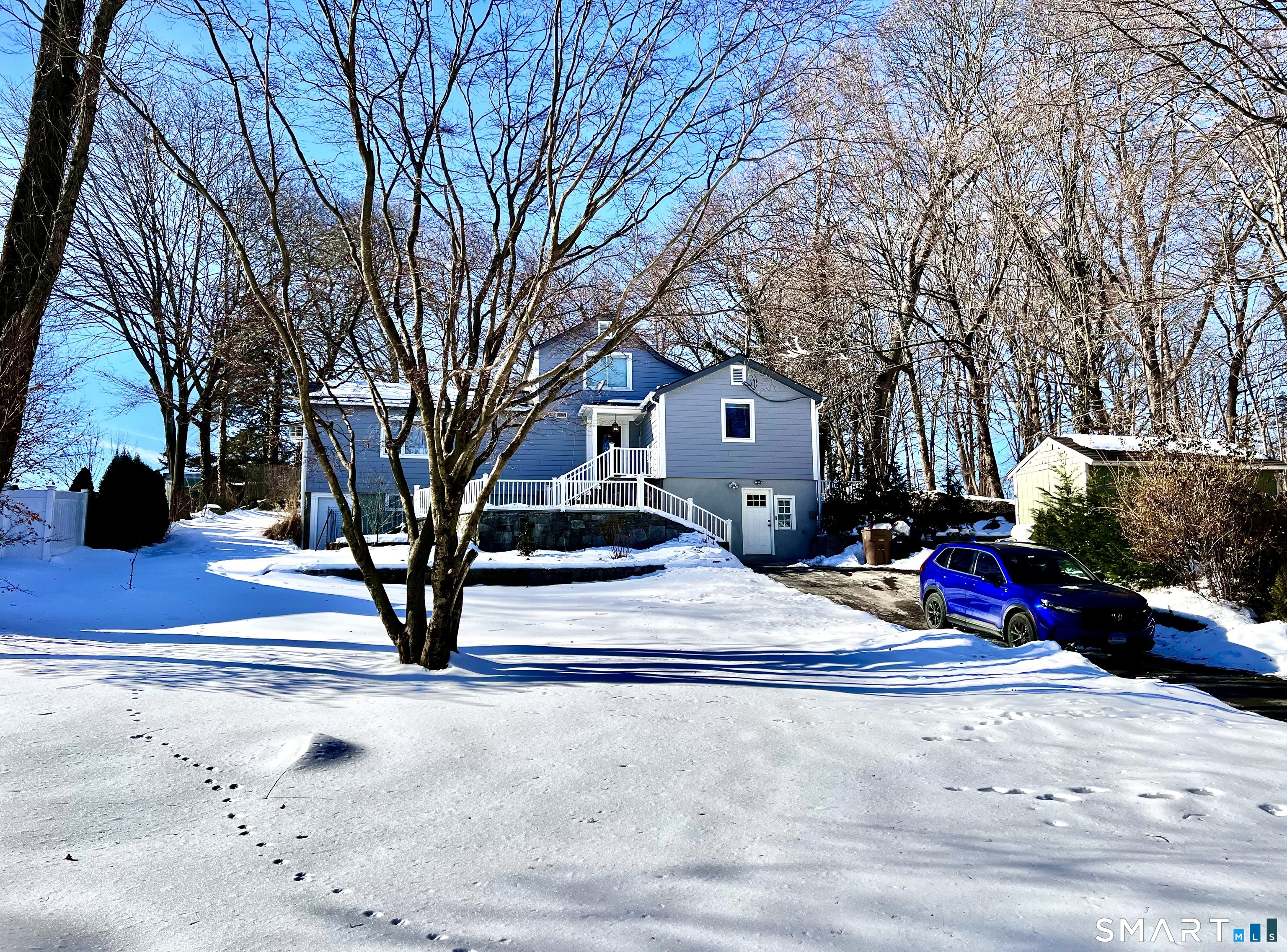 a park view with large trees and wooden fence