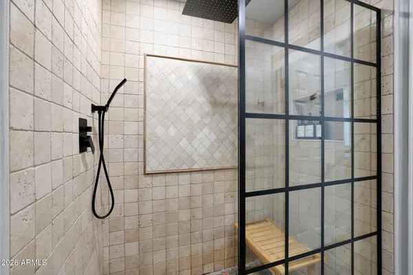 a bathroom with shower