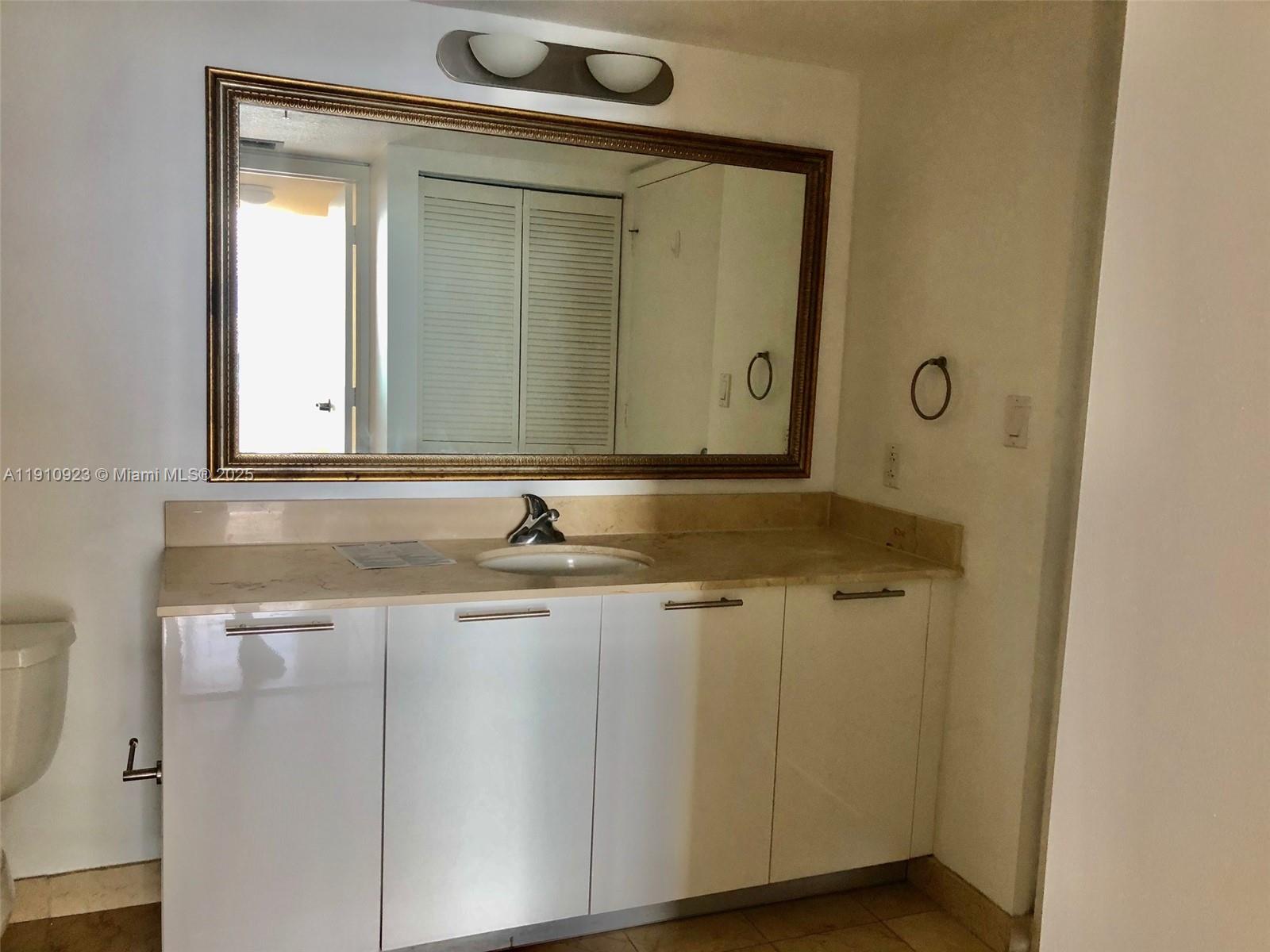 1800 North Bayshore Drive, Unit 605 Miami, FL 33132 - Photo 13 of 48 a bathroom with a granite countertop sink and a mirror