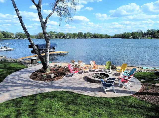 a view of a lake with outdoor space