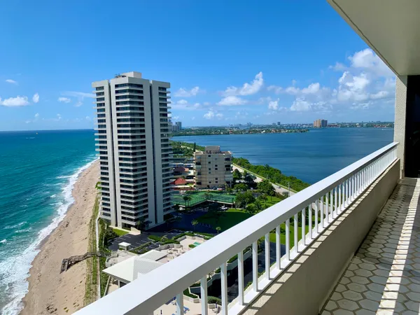 a view of building with ocean view