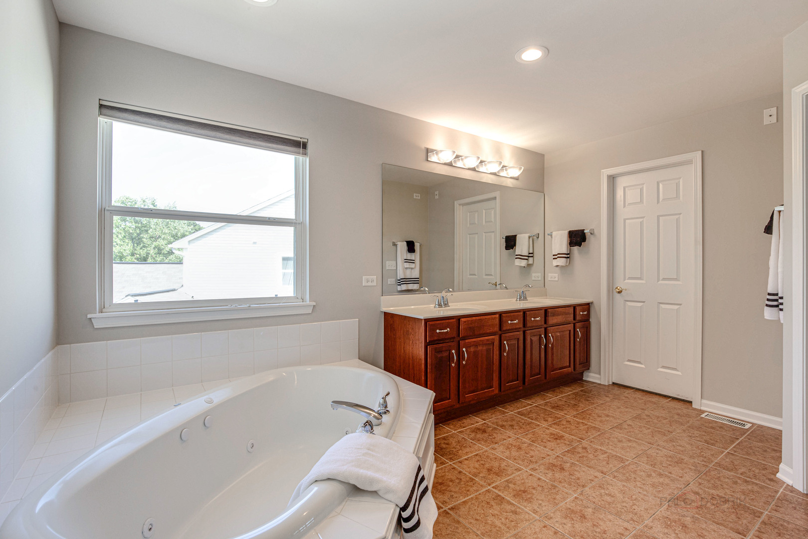 409 Wildflower Way Streamwood, IL 60107 - Photo 22 of 53 a bathroom with a tub sink double vanity granite and shower