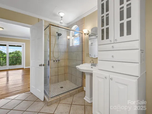 a bathroom with a shower