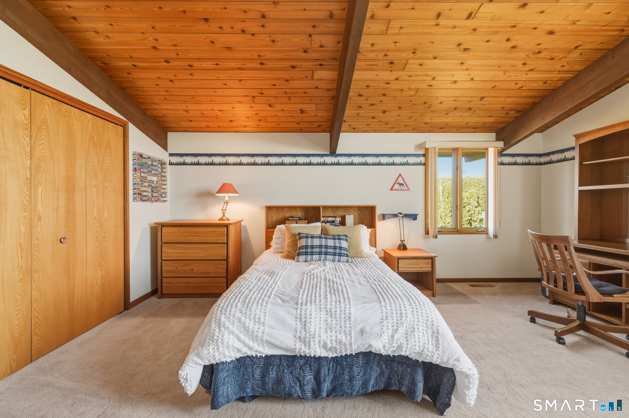279 Mooreland Road Berlin, CT 06037 - Photo 22 of 40 Upper level spacious bedroom with beautiful beams and tongue and groove cathedral ceilings. Plenty of closet space.
