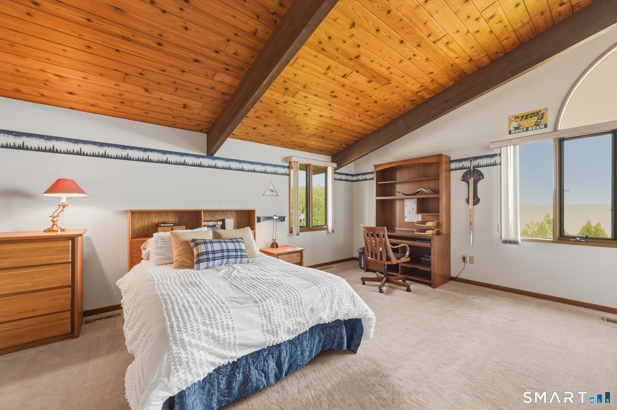 279 Mooreland Road Berlin, CT 06037 - Photo 23 of 40 Upper level spacious bedroom with beautiful beams and tongue and groove cathedral ceilings.