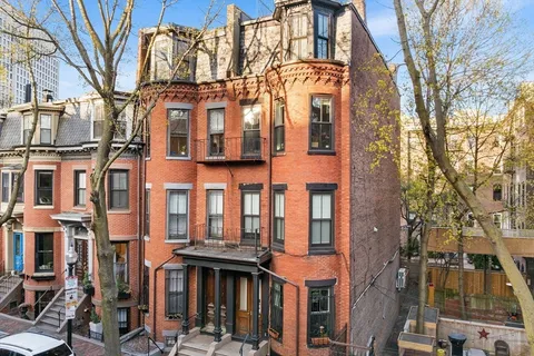 a city view with tall buildings