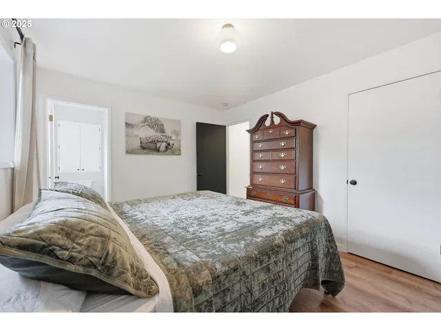 a bedroom with a bed and a dresser