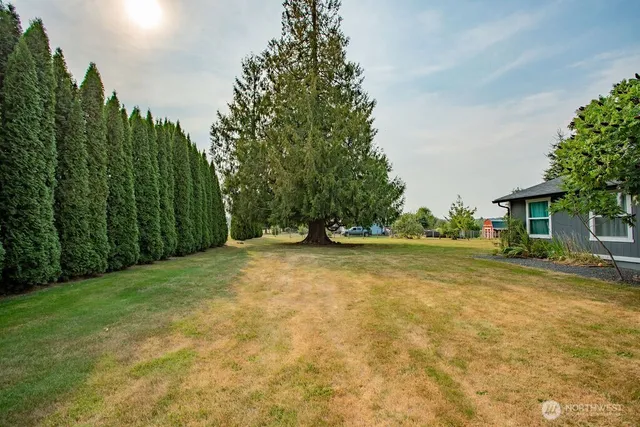 a view of a house with a yard and basketball court