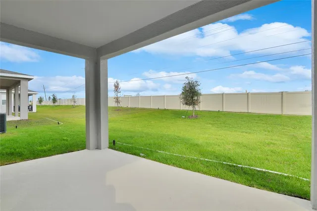 a view of a garden with a large tree