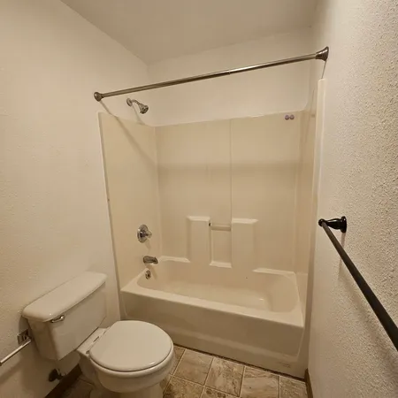 a bathroom with a toilet and a bathtub