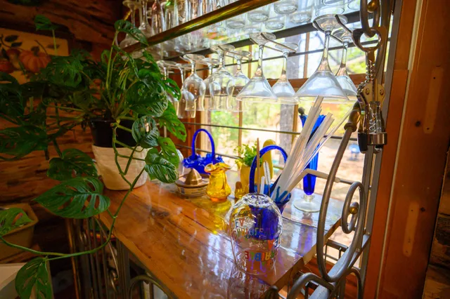 a street view with sitting space and trees