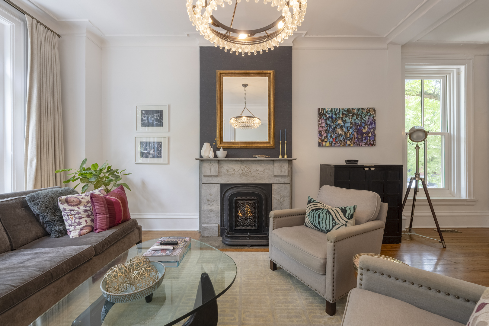 558 West Belden Avenue Chicago, IL 60614 - Photo 6 of 62 a living room with furniture a fireplace and a large mirror