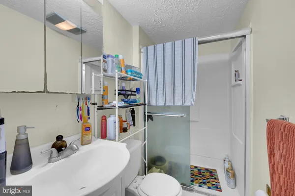 a bathroom with a sink toilet vanity and shower