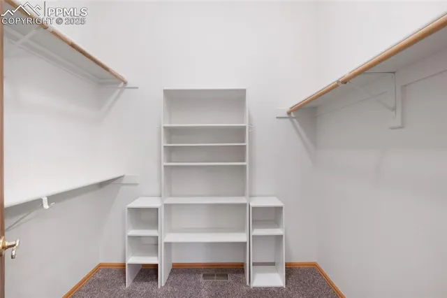 a view of walk in closet with empty racks