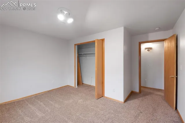 a view of an empty room and closet area