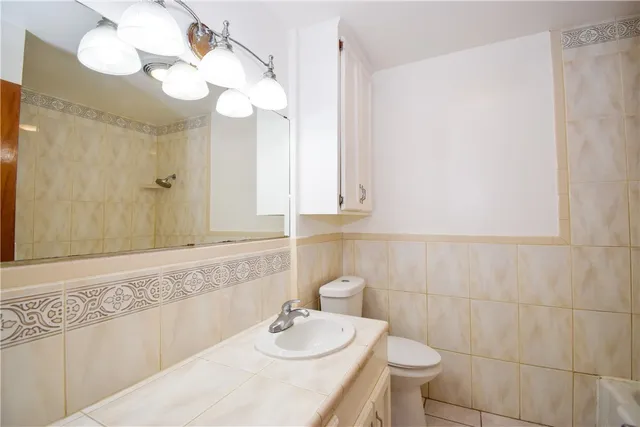 a bathroom with a sink a toilet and mirror