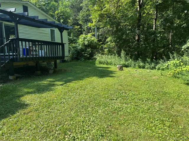 a view of backyard with a garden and deck