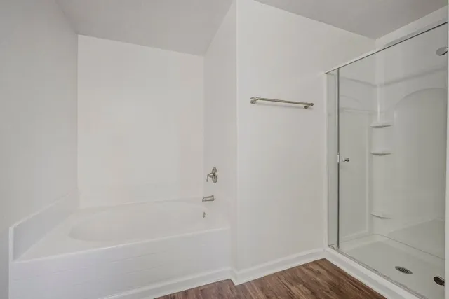 a bathroom with a bathtub