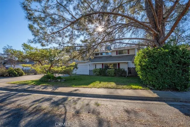 a front view of house with yard and green space