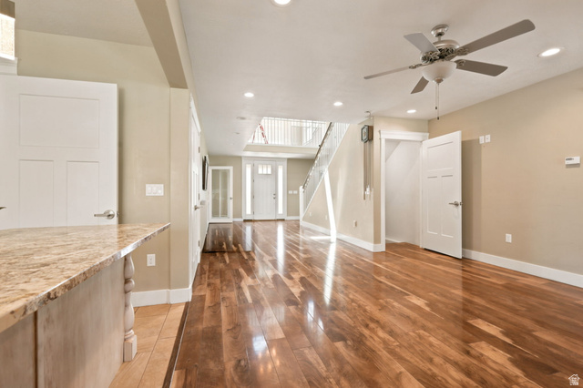 580 North 300 East Logan, UT 84321 - Photo 29 of 74 Spacious interior featuring wood-finish flooring, recessed lighting, and a ceiling fan
