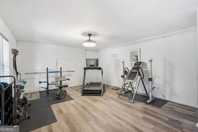 a view of a room with gym equipment