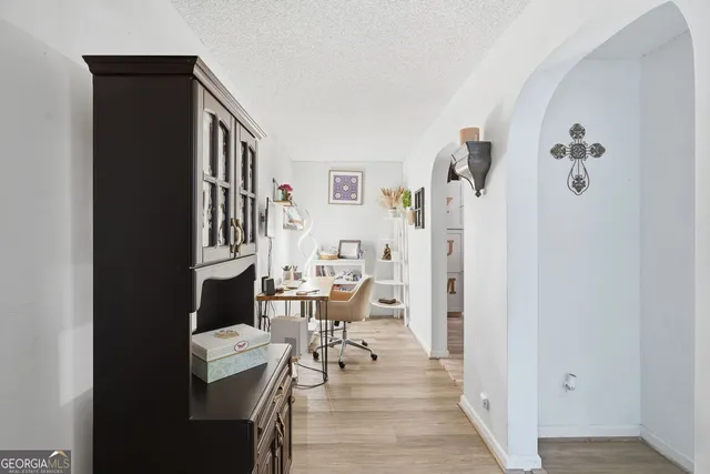 a living room with patio
