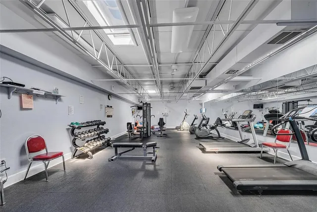 a view of a room with gym equipment