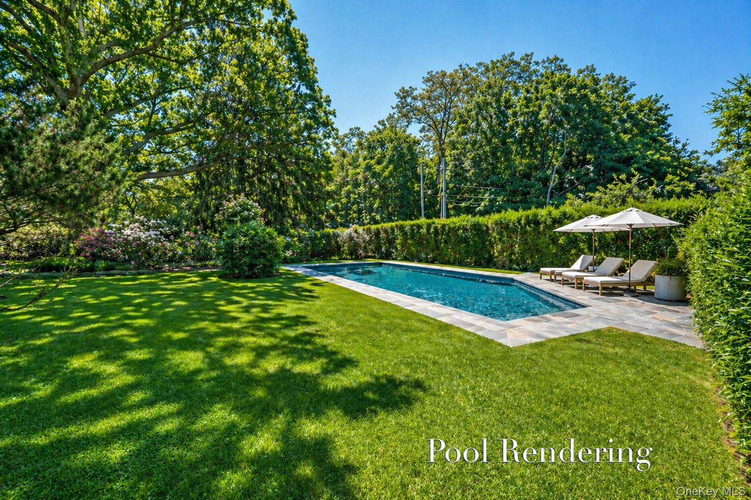 750 Reeve Avenue Mattituck, NY 11952 - Photo 34 of 41 a view of a swimming pool with a bench and lawn chairs under an umbrella