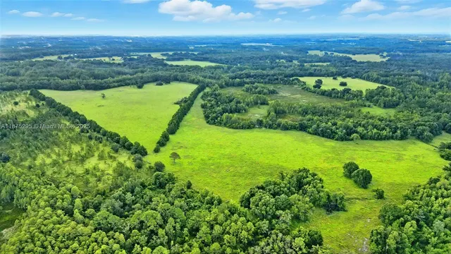 an aerial view of residential houses with outdoor space and swimming pool