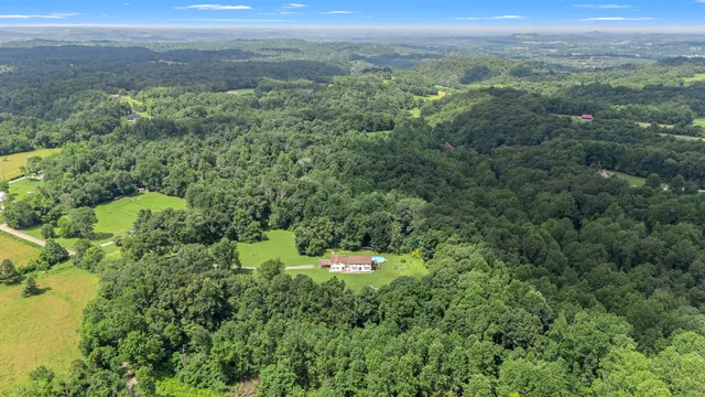 a view of a house with a big yard and large trees