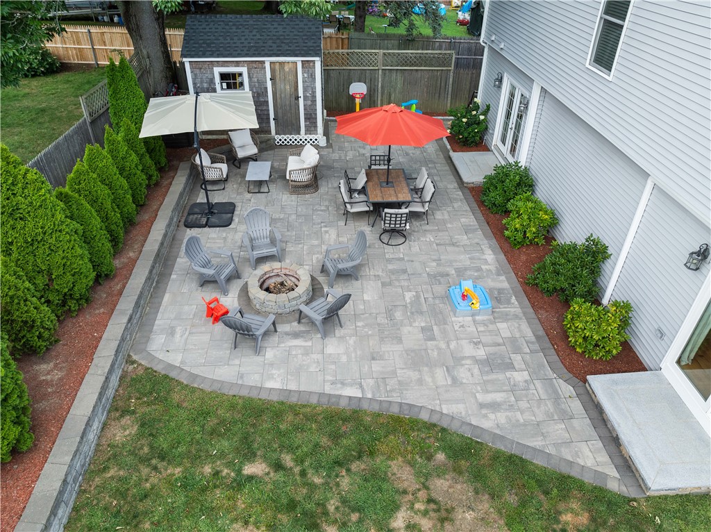 8 6th Street Warren, RI 02885 - Photo 30 of 41 Aerial view of rear yard, stone walls, newly planted arborvitae for great privacy.